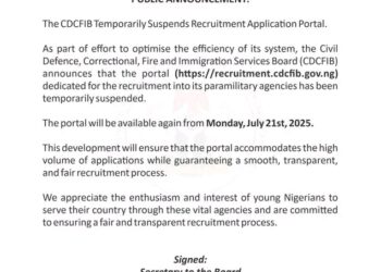CDCFIB Suspends Recruitment Portal, Announces New Date for Application Resumption