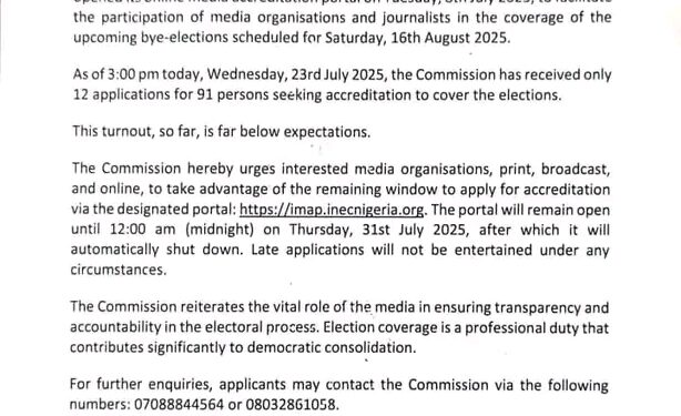 INEC Decries Low Media Response to Accreditation for August Bye-Elections