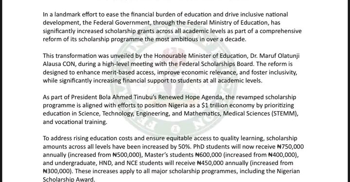 Federal Government Expands Scholarship Coverage, Introduces Two New Categories