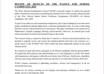 WAEC Temporarily Withdraws 2025 WASSCE Results Over Technical Error