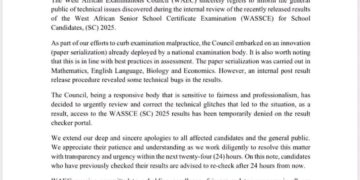 WAEC Temporarily Withdraws 2025 WASSCE Results Over Technical Error