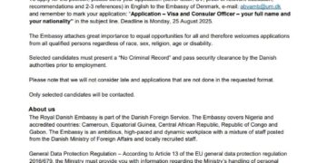 Danish Embassy in Nigeria Announces Recruitment for Key Role