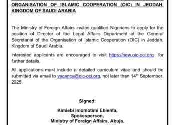 Federal Government of Nigeria Announces Job Opening at OIC Secretariat in Saudi Arabia