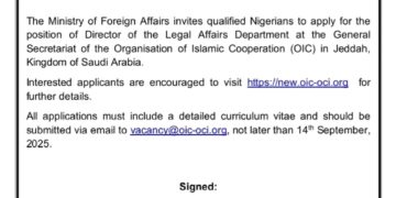 Federal Government of Nigeria Announces Job Opening at OIC Secretariat in Saudi Arabia