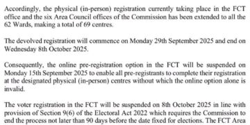 INEC Suspends Online Pre-Registration, Orders Physical Capture in FCT