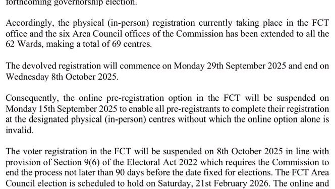 INEC Suspends Online Pre-Registration, Orders Physical Capture in FCT