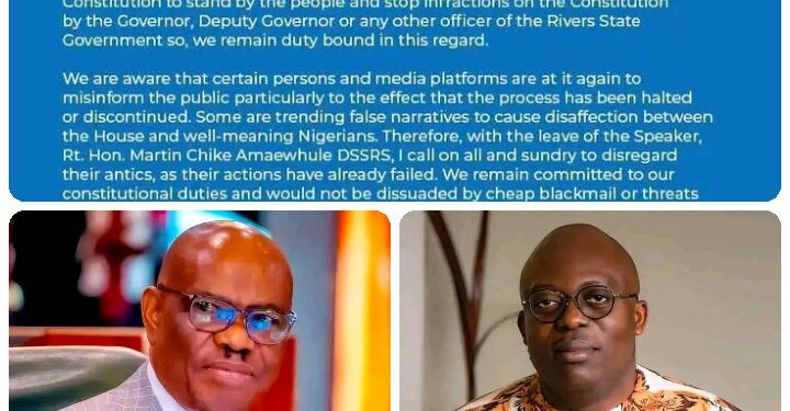 Rivers Lawmakers Insist Impeachment of Fubara, Odu Is Ongoing