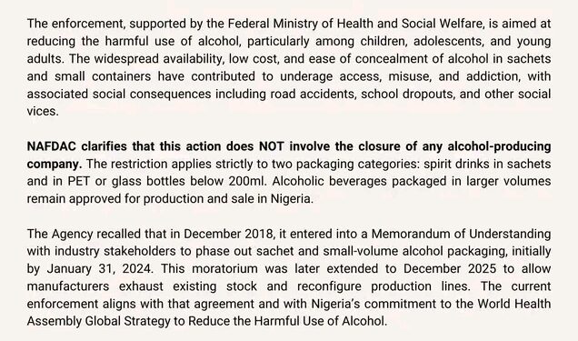 Sales Banned, Production Continues as NAFDAC Acts on Sachet Alcohol
