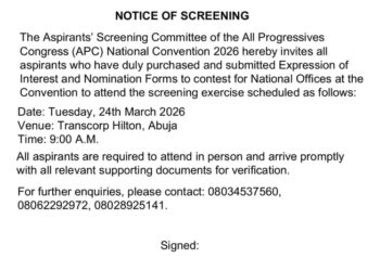 APC Fixes Date for Aspirants’ Screening Ahead of 2026 Convention